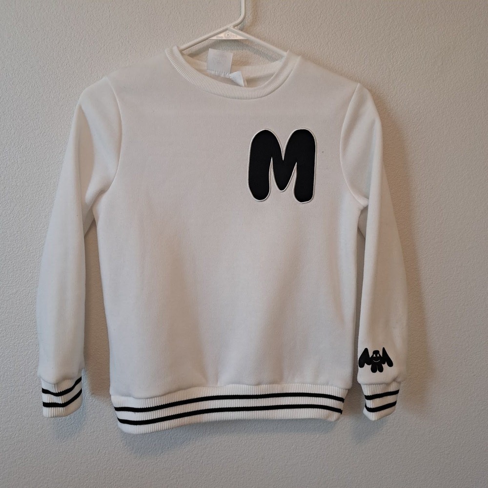 Marshmello Spirit Halloween White Fleece Sweatshirt Kids Medium M Patch Striped